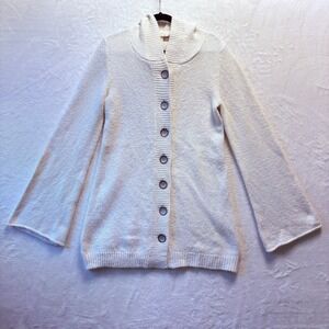 Prana‎ Sweater Women Sz Large Cream Knit Willow Duster Button Hooded Bell Sleeve